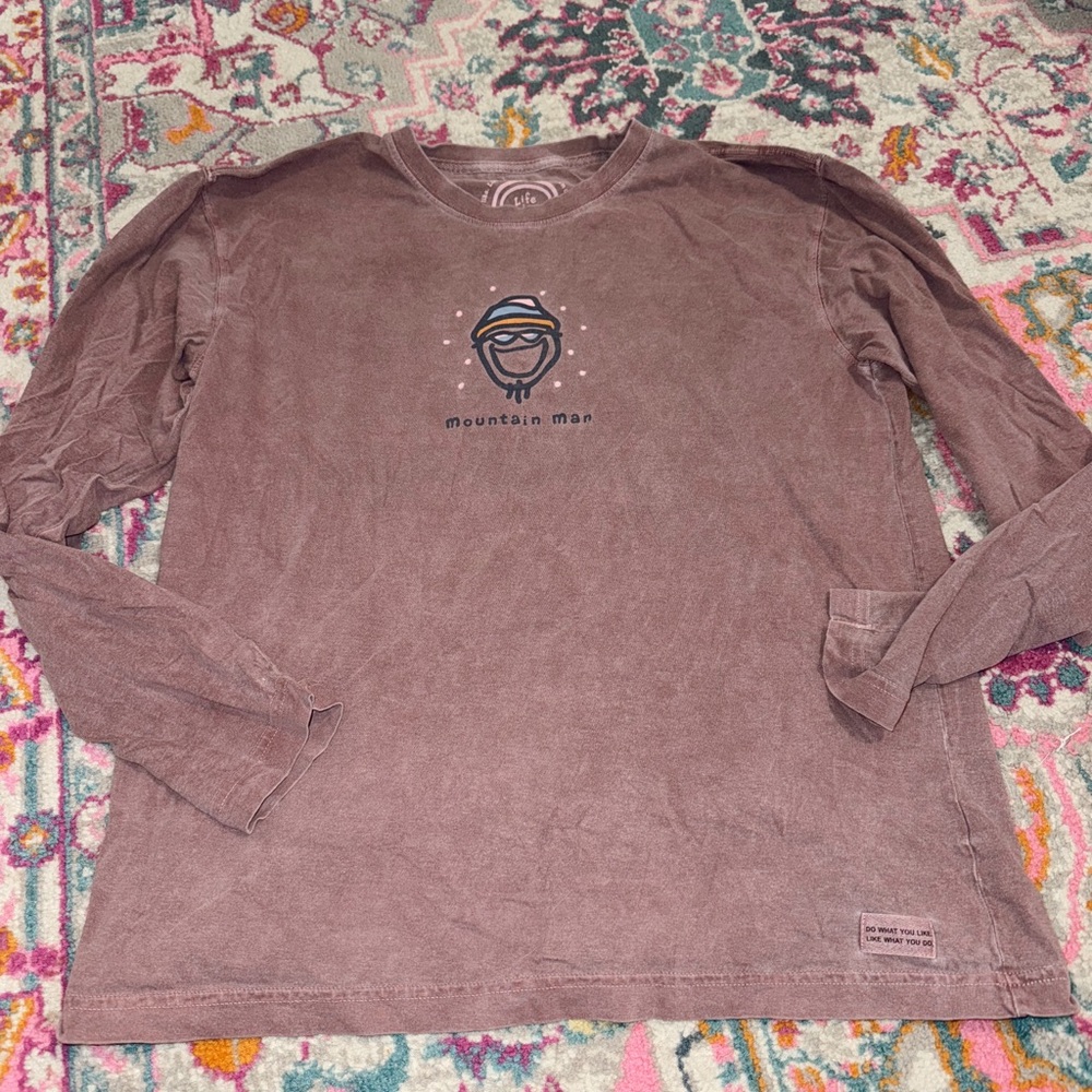 Life Is Good Mountain Man Brown Long Sleeve Shirt